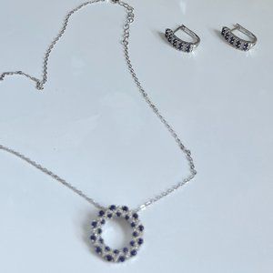Blue & White Lab-Created Sapphire Necklace and Earrings Sterling Silver (NEW)